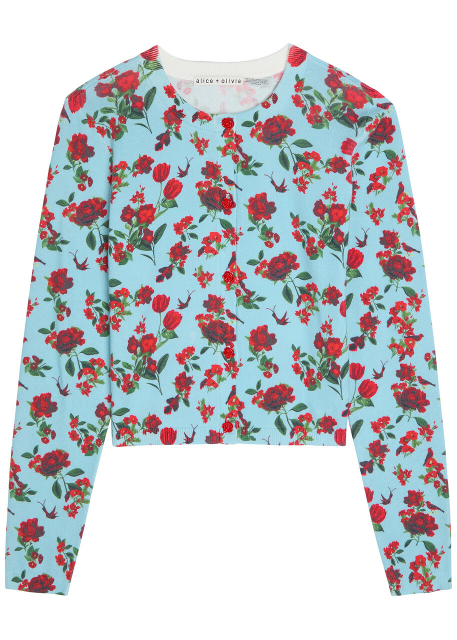 Alice + Olivia Carson Floral Print Stretch-cotton Cardigan Multicoloured