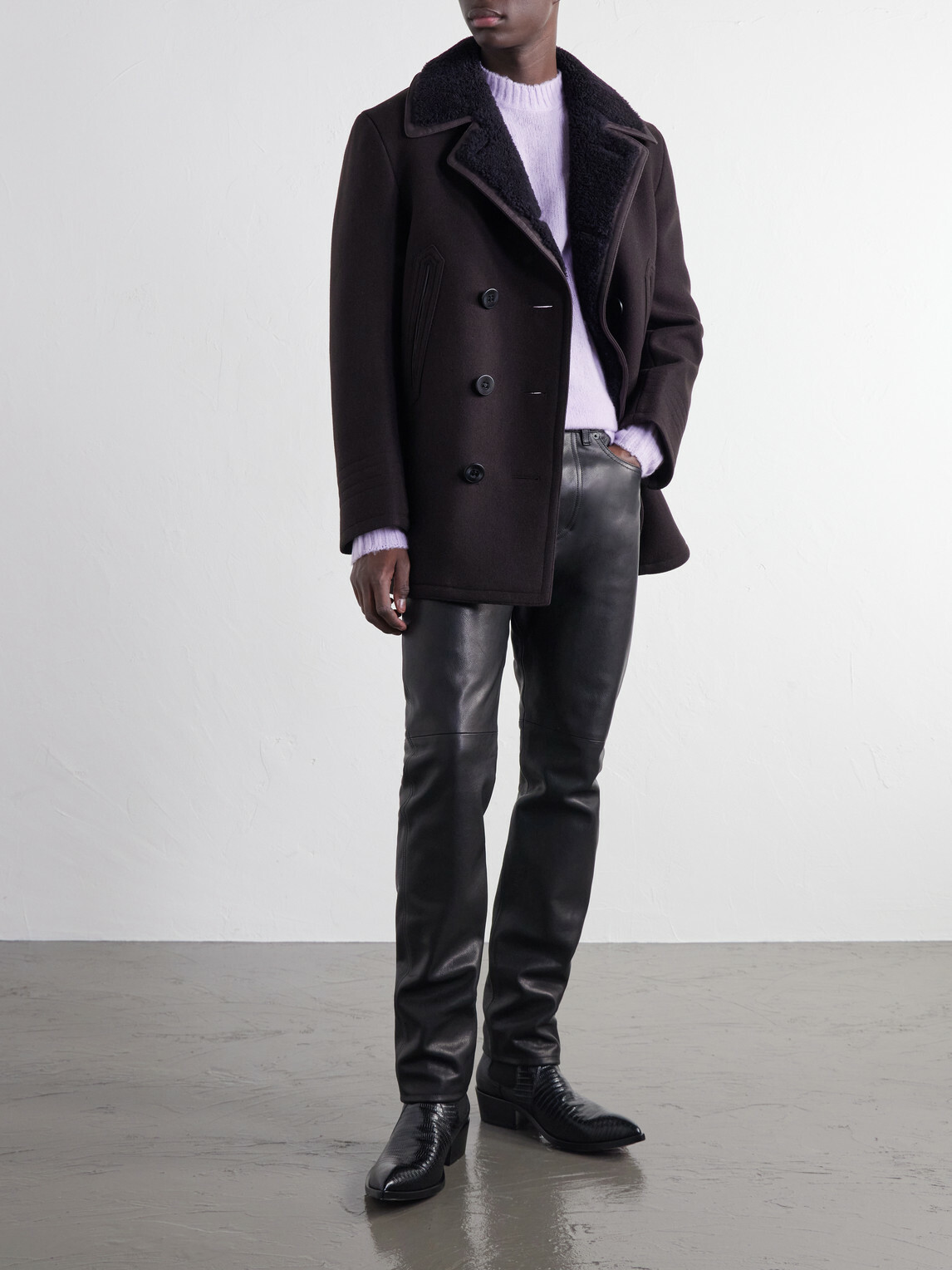 TOM FORD - Shearling and Leather-Trimmed Woven Wool-Blend Coat - Brown