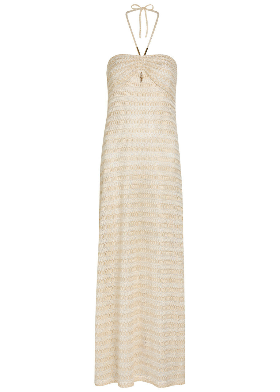 Melissa Odabash Mila Striped Metallic-knit Beach Dress Gold