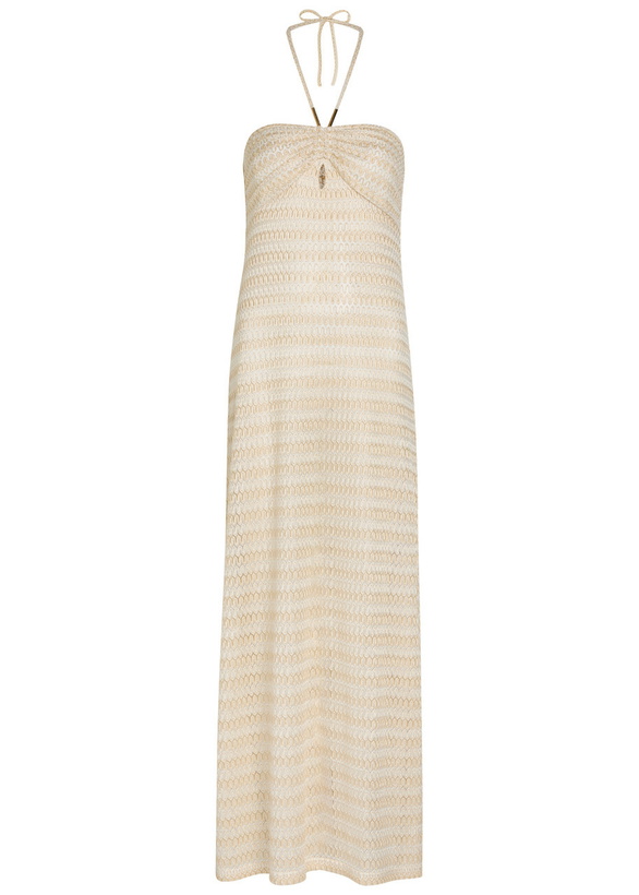 Photo: Melissa Odabash Mila Striped Metallic-knit Beach Dress Gold