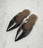 Brunello Cucinelli Shearling-trimmed leather slippers