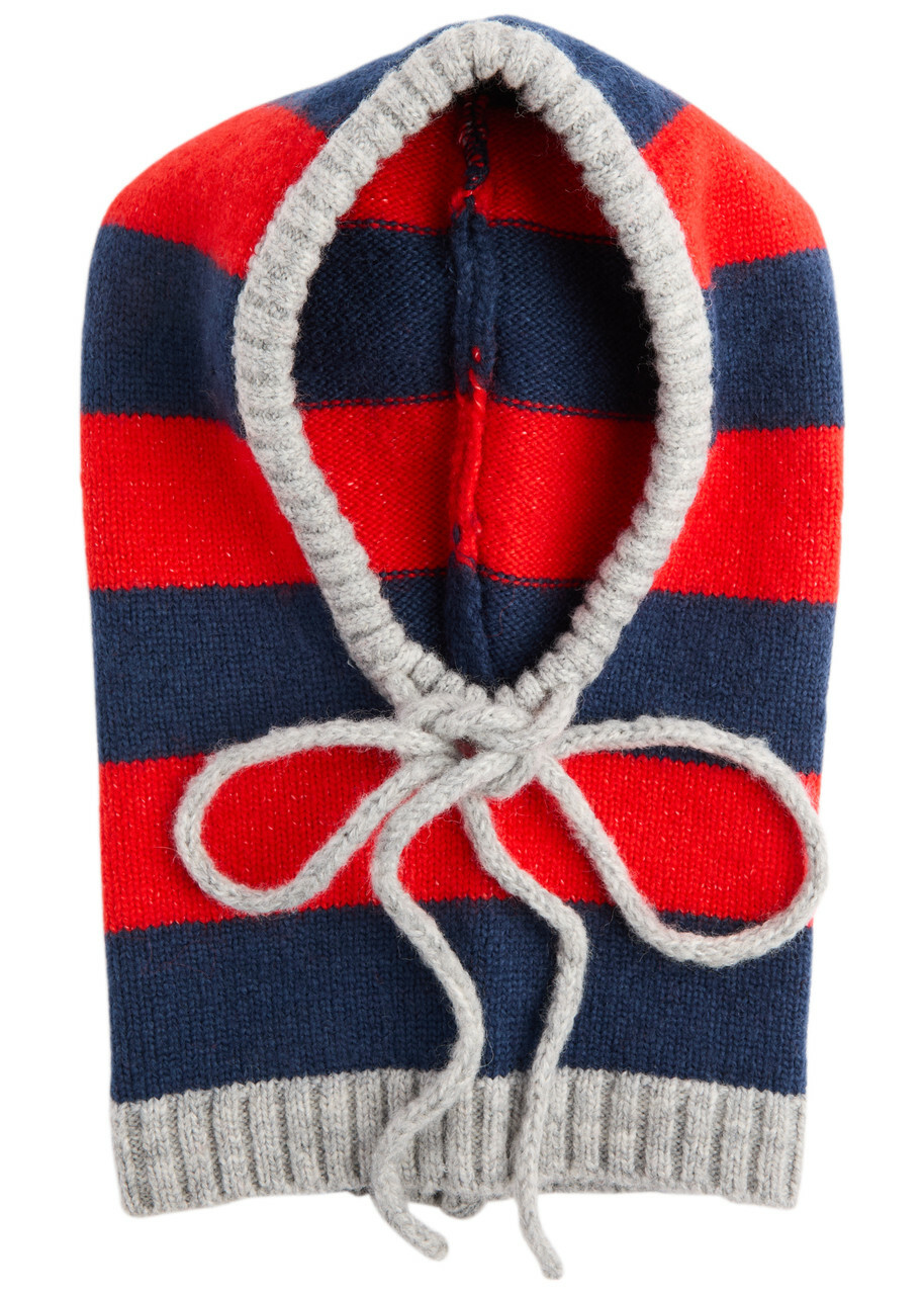 Damson Madder Striped Knitted Hood - Red - One Size
