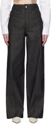 Elleme Black Plain Reverse Baggy Jeans