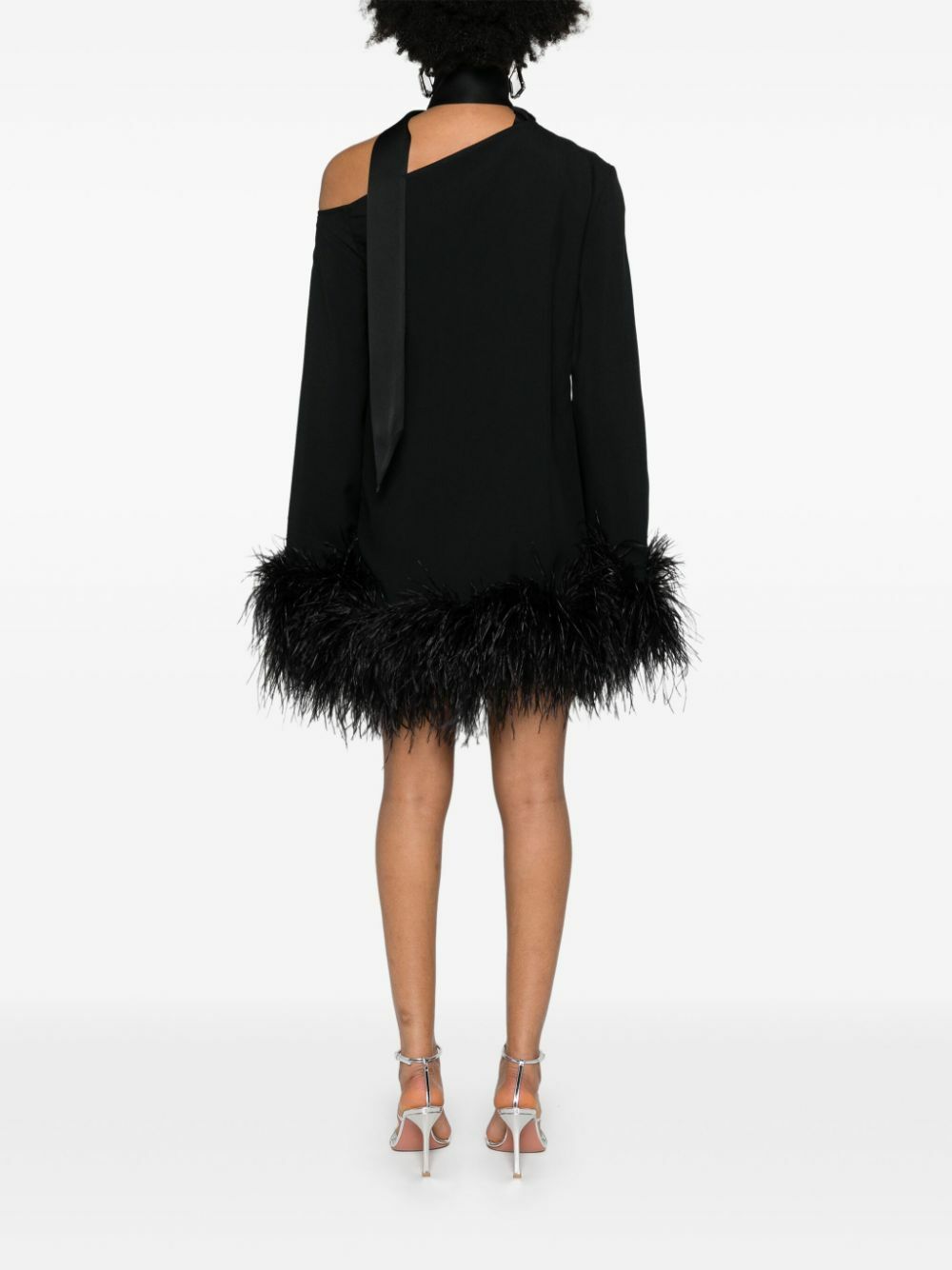 Taller Marmo Black Feather-Trimmer Mini Dress Taller Marmo