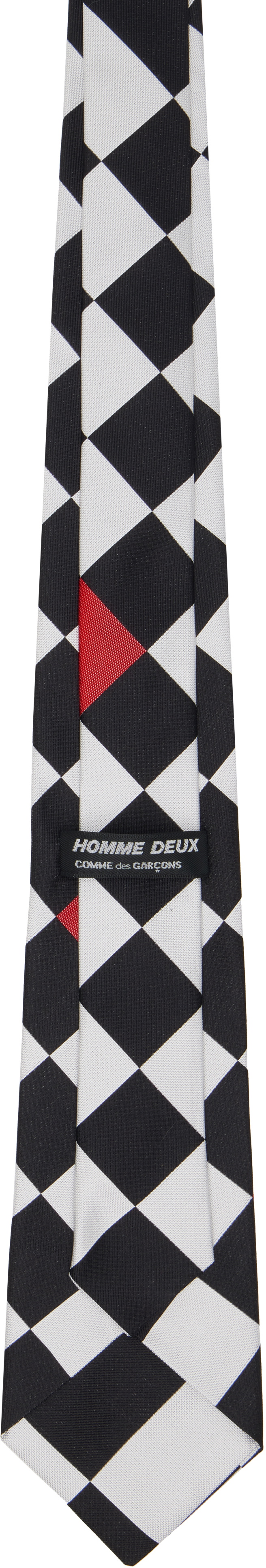 Comme des Garçons Homme Deux Black & White Silk Geometric Pattern Tie