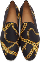 Versace Black 'La Greca' Chain Slippers