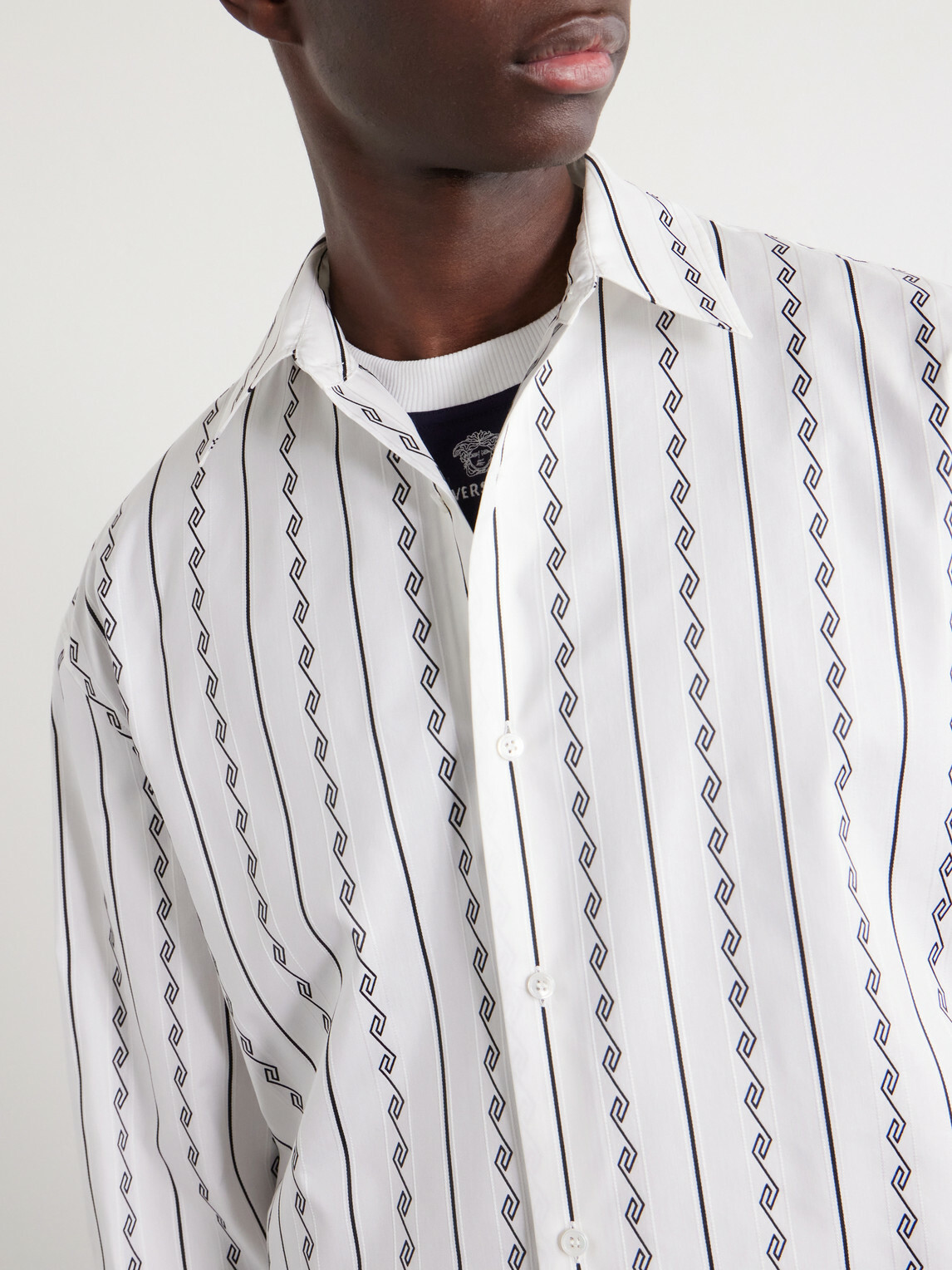 Versace - Striped Cotton-Blend Jacquard Shirt - White