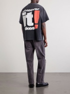 Satoshi Nakamoto - Whatever It Takes Logo-Embellished Distressed Cotton-Jersey T-shirt - Black