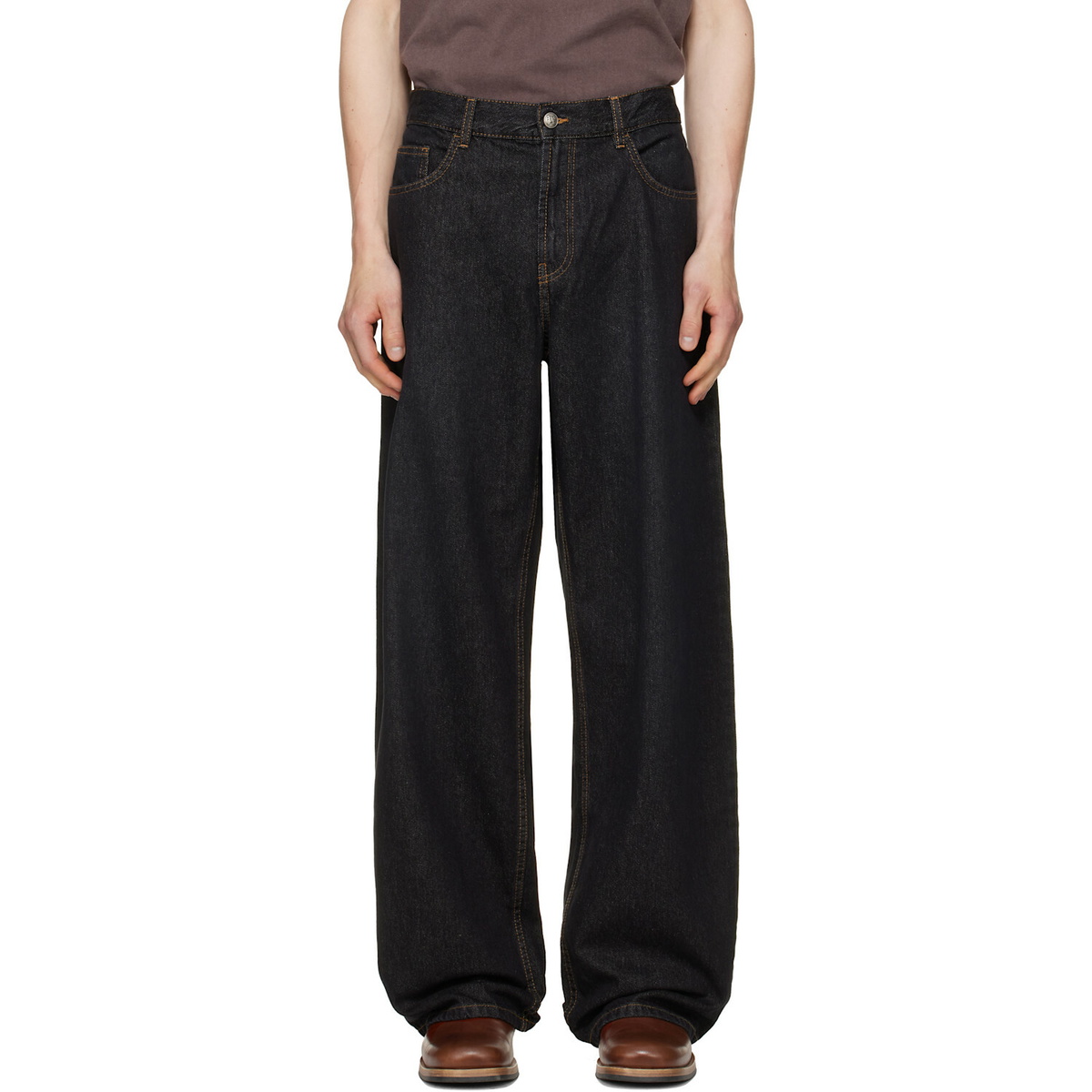 Palm Angels Black Curved Logo Loose Jeans