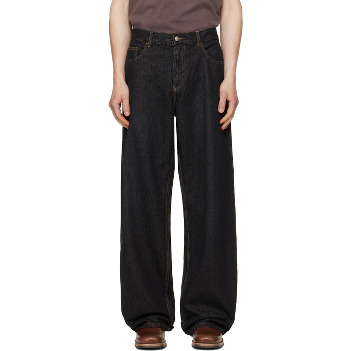 Photo: Palm Angels Black Curved Logo Loose Jeans