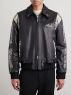 AMIRI - Bones Snake-Effect Panelled Studded Logo-Embroidered Leather Jacket - Black