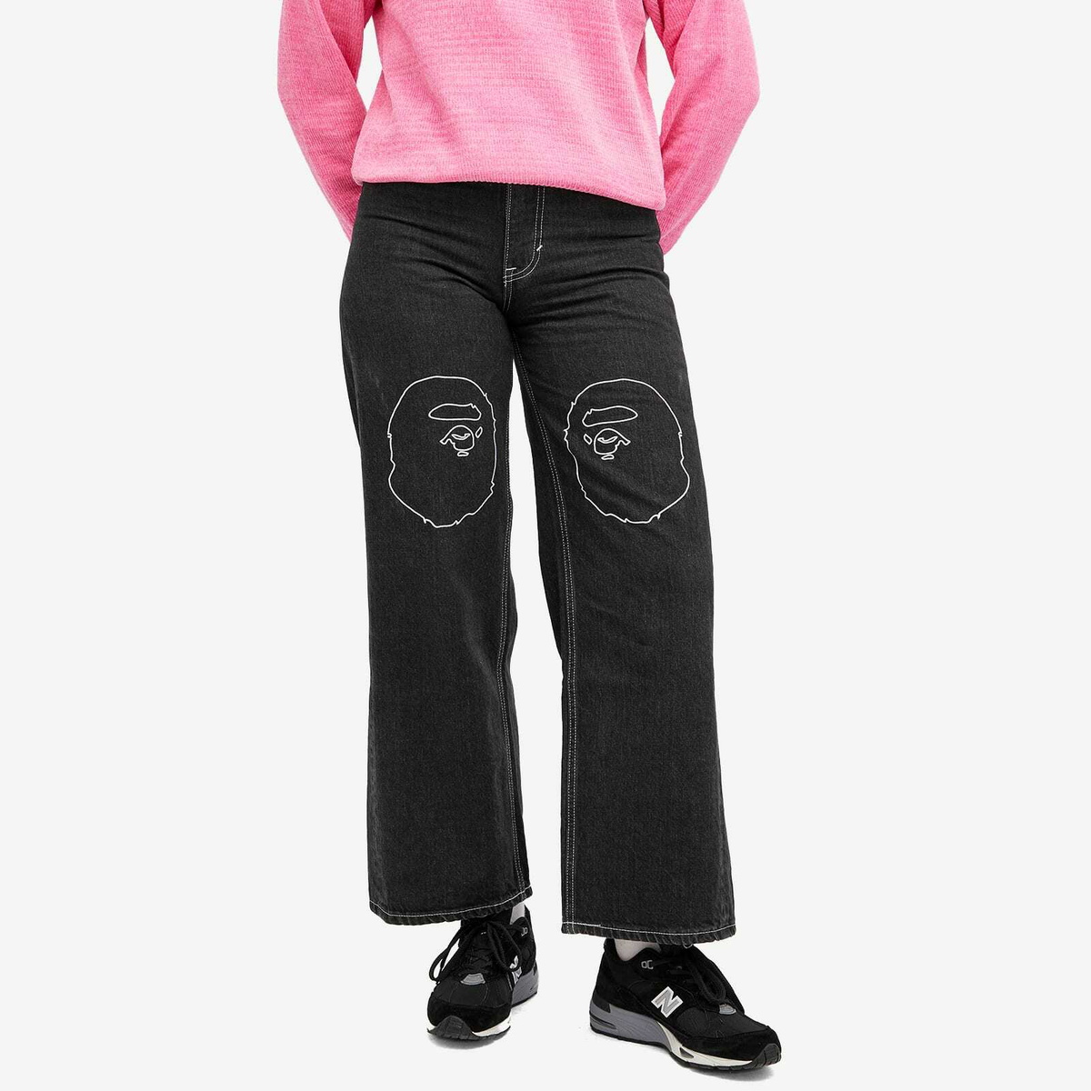 A Bathing Ape Women's Ape Head Oversized Jeans in Black