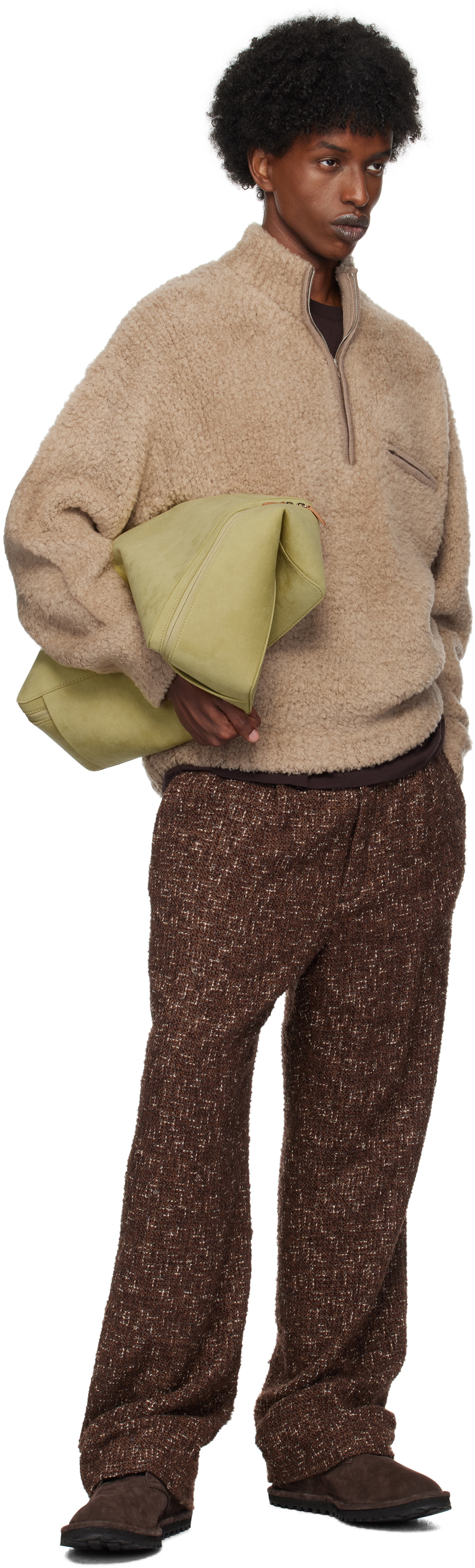 AURALEE Beige Merino Wool Boa Knit Half Zip Sweater Auralee