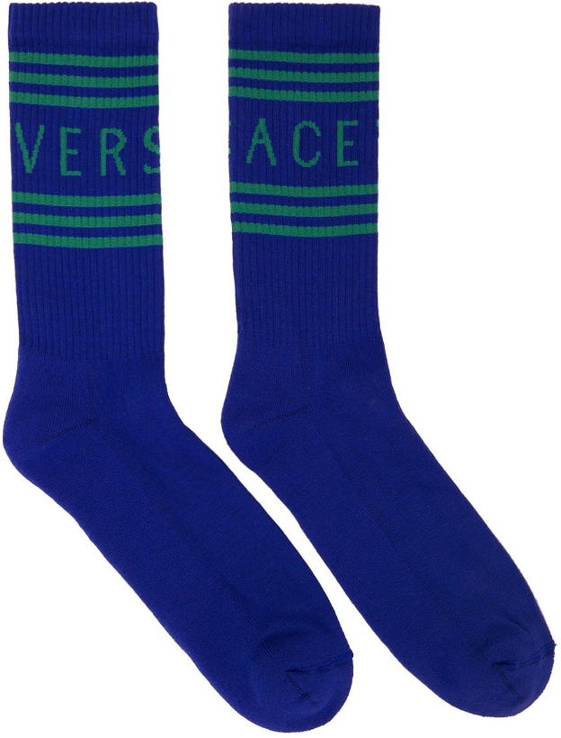 Photo: Versace Blue & Green Vintage Logo Socks
