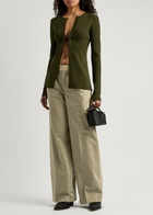 Christopher Esber Leather-trimmed Wide-leg Cotton-blend Trousers Beige