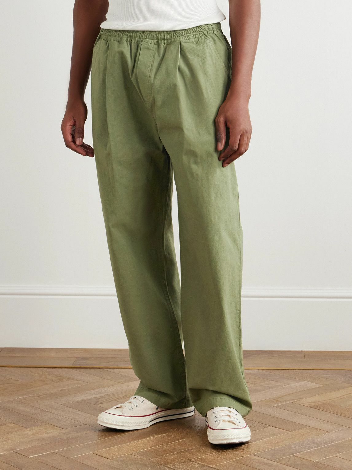 Folk - Straight-Leg Pleated Stretch Cotton-Ripstop Trousers - Green