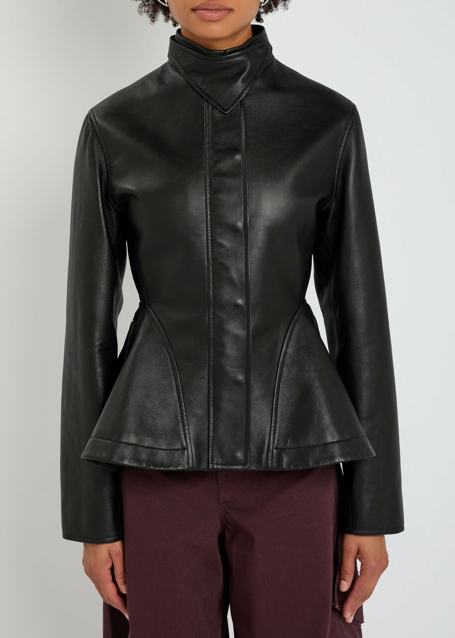 Alaïa Panelled Peplum Leather Jacket Black