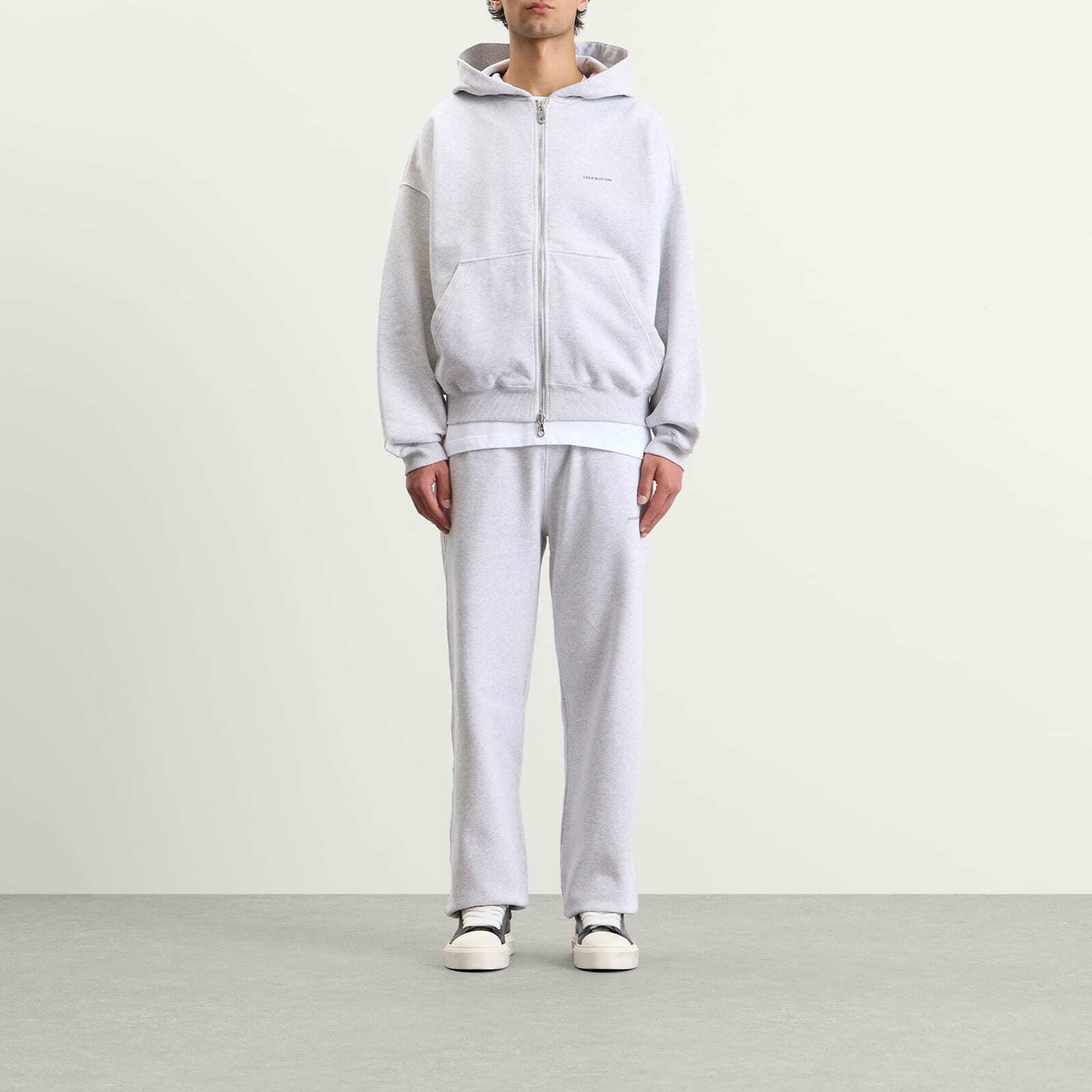 Cole Buxton Men's Mini Logo Zipped Hoodie in Light Grey Marl