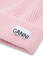 Ganni Logo Ribbed Wool-blend Beanie - Pink - One Size