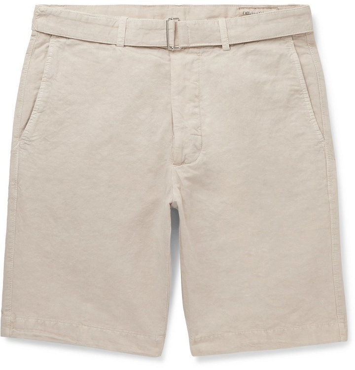 Photo: Officine Generale - Julian Slim-Fit Garment-Dyed Cotton-Blend Shorts - Beige