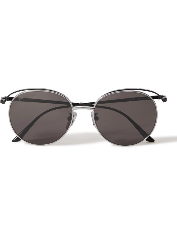 Photo: Balenciaga - Round-Frame Logo-Engraved Ruthenium Sunglasses