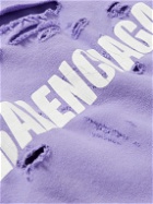 Balenciaga - Oversized Distressed Logo-Print Cotton-Jersey Hoodie - Purple