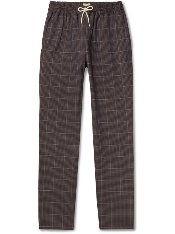 Photo: DE BONNE FACTURE - Checked Wool and Linen-Blend Drawstring Trousers - Brown