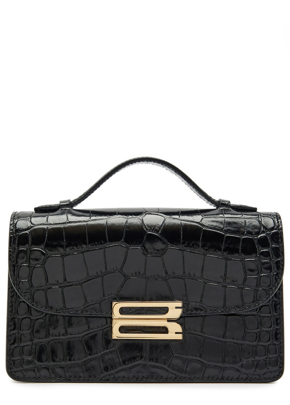 Photo: Victoria Beckham Dorian Small Crocodile-effect Patent Leather top Handle bag - Black - One Size