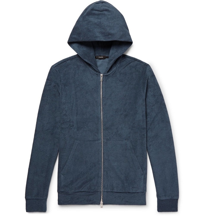 Photo: Theory - Slim-Fit Pima Cotton-Terry Zip-Up Hoodie - Storm blue