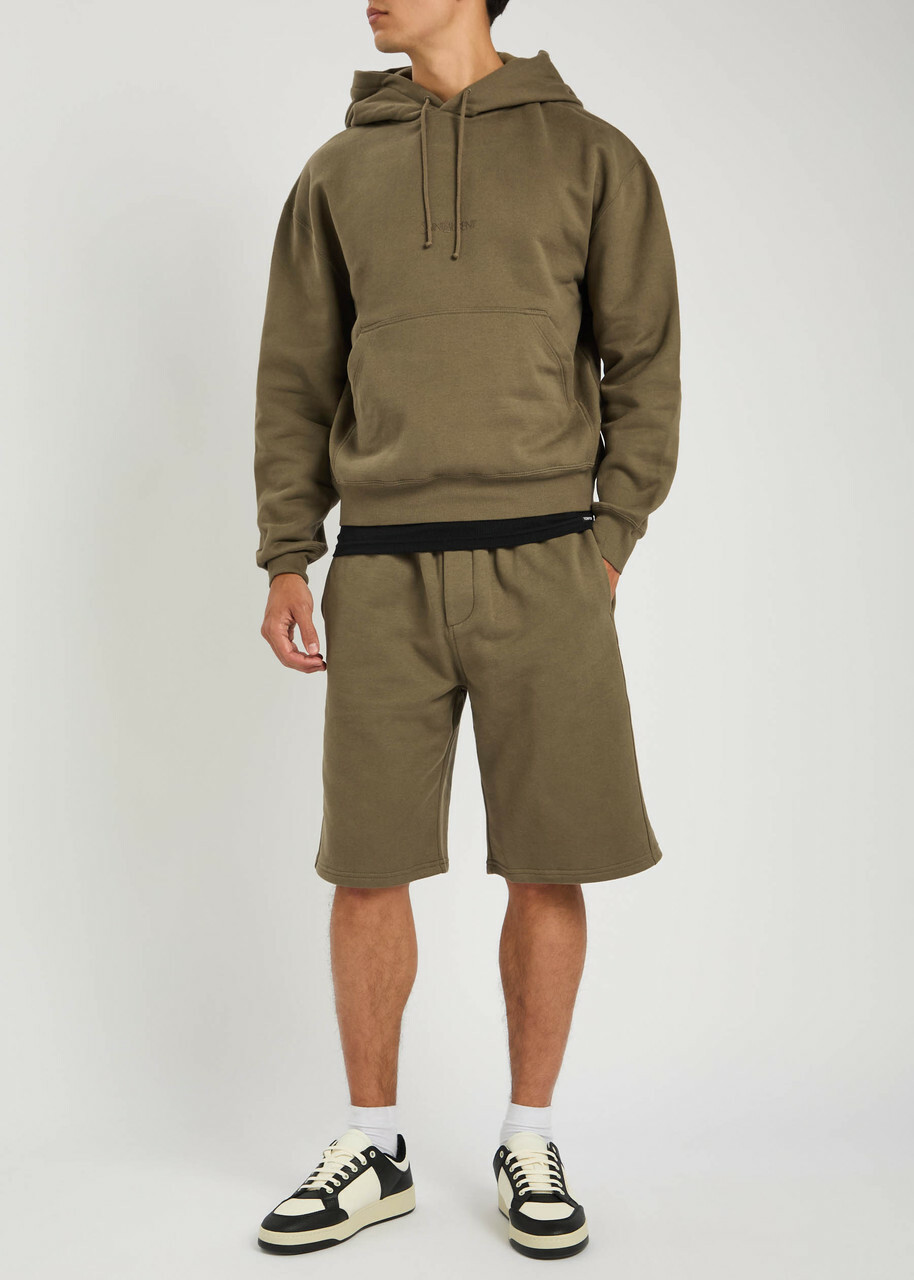Saint Laurent Logo-embroidered Cotton Shorts Khaki