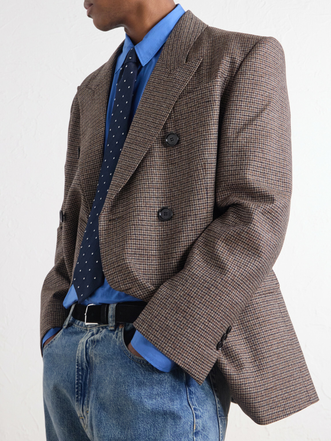 AMI PARIS - Double-Breasted Houndstooth Virgin Wool Blazer - Brown