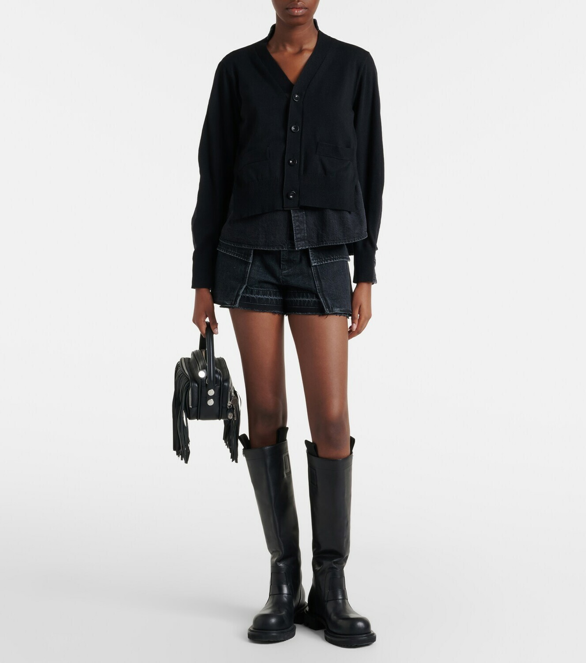 Sacai Paneled cotton-blend cardigan