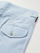 Rubinacci - Straight-Leg Pleated Striped Cotton-Seersucker Trousers - Blue