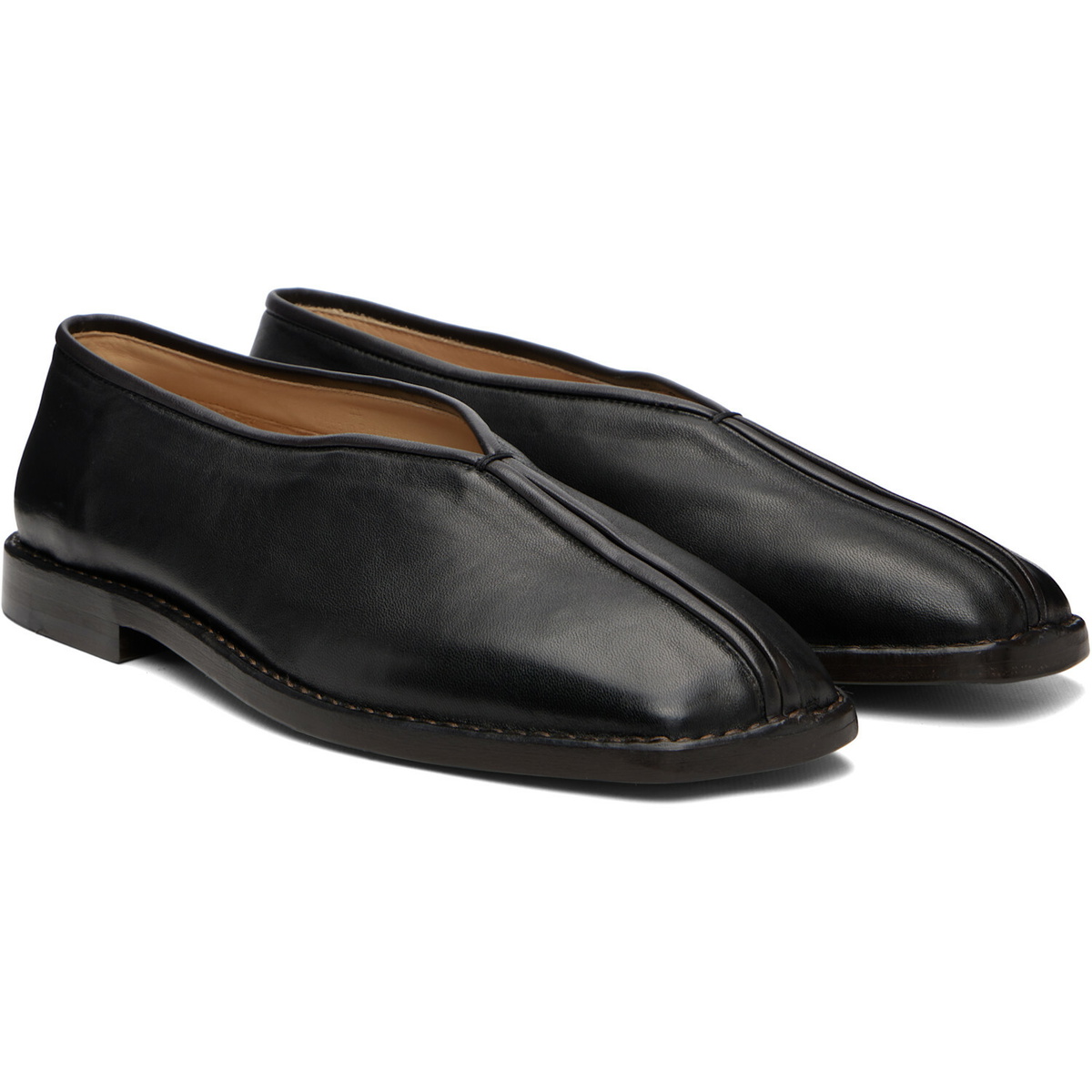 LEMAIRE Black Flat Piped Slippers