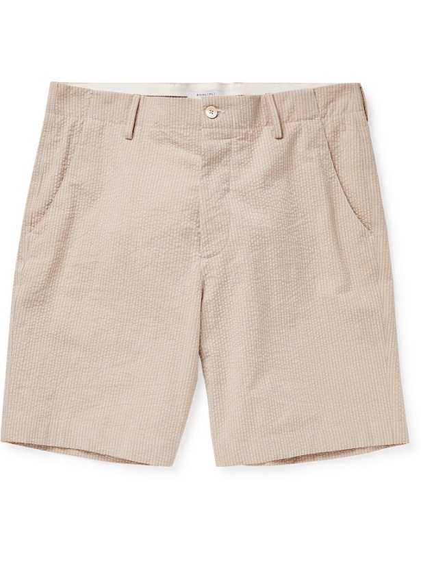 Photo: BOGLIOLI - Striped Cotton-Seersucker Shorts - Neutrals