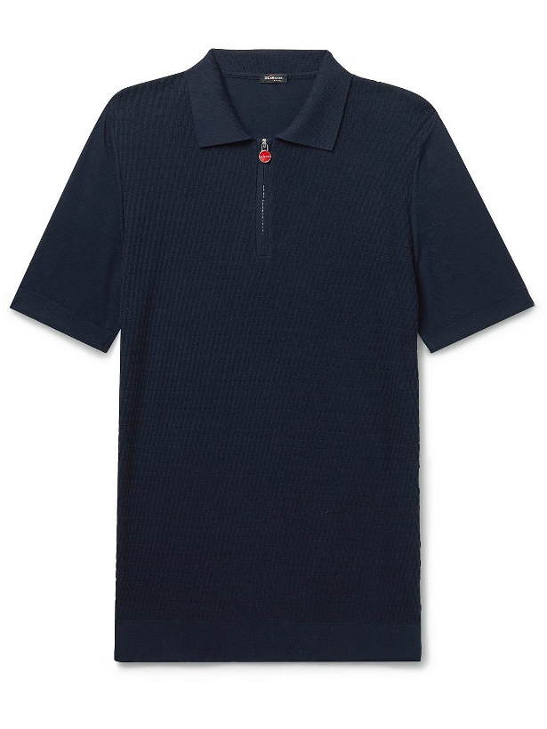Photo: Kiton - Slim-Fit Cotton-Jacquard Half-Zip Polo Shirt - Blue