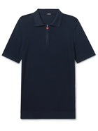 Kiton - Slim-Fit Cotton-Jacquard Half-Zip Polo Shirt - Blue