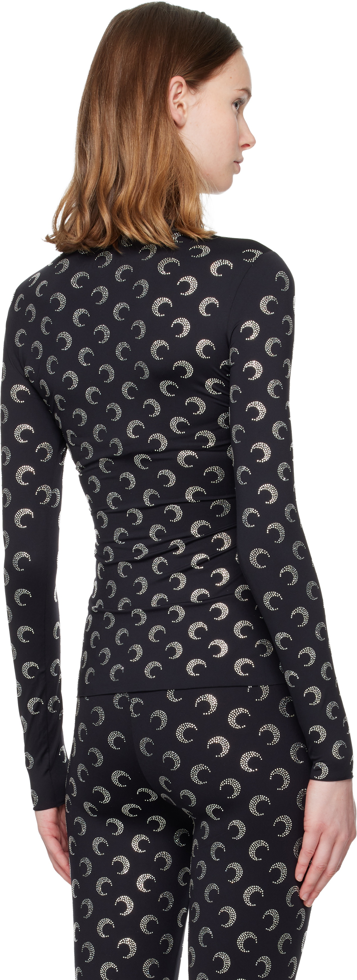 Marine Serre Black Recycled Moon Strass Second Skin Crewneck T-shirt