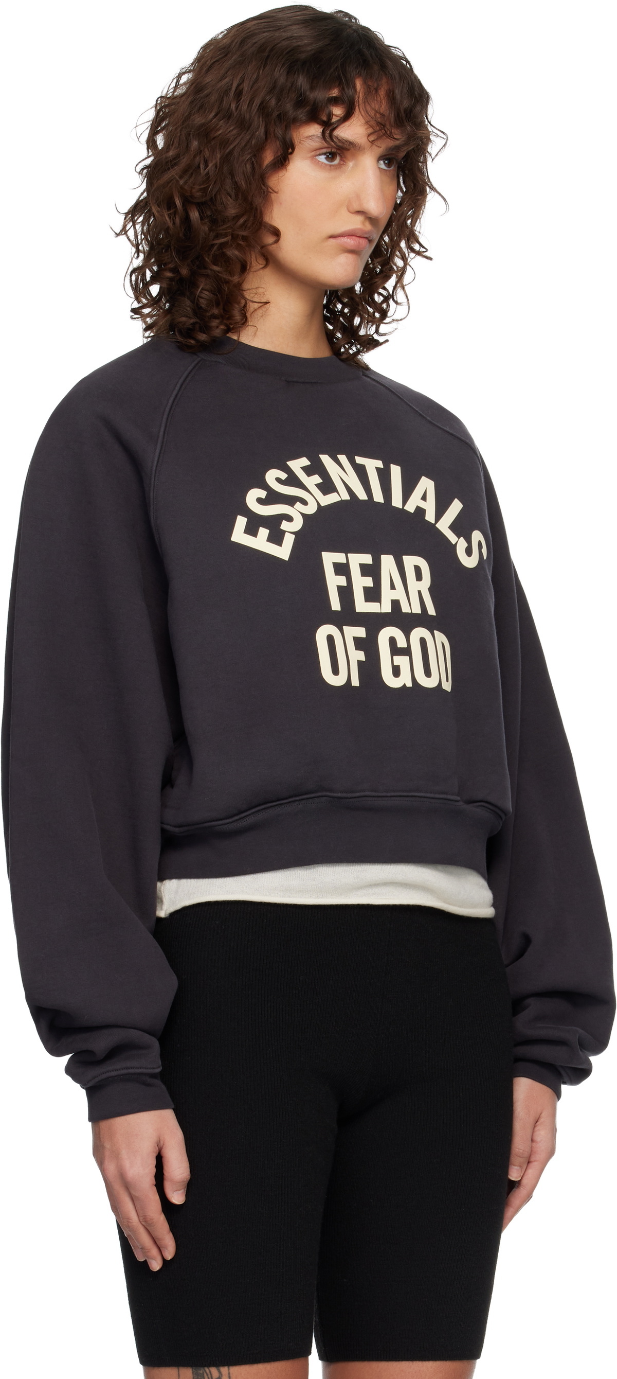 Fear of God ESSENTIALS Black Campus 90's Cropped Raglan Sweatshirt