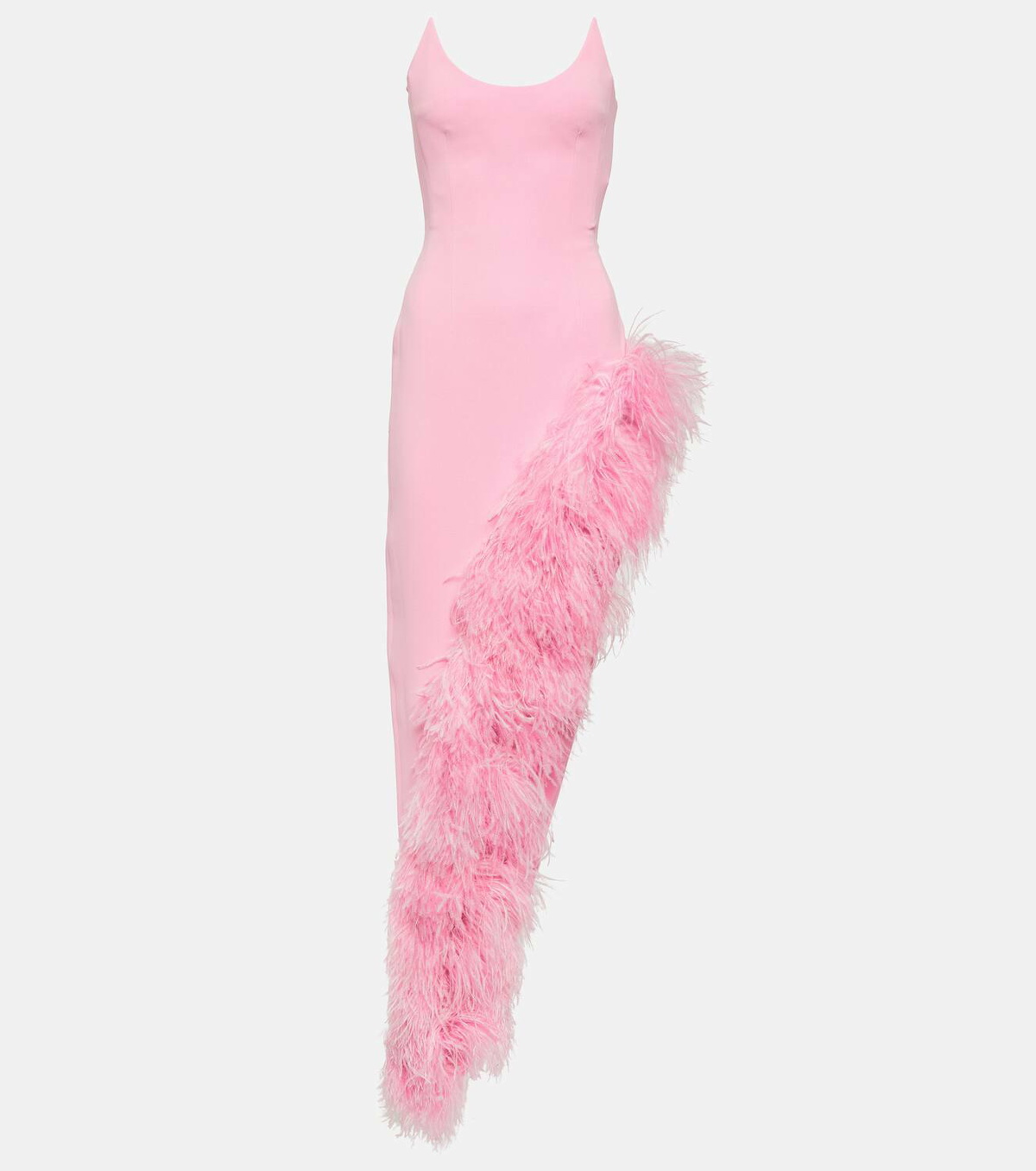 David Koma Feather-trimmed asymmetric gown David Koma