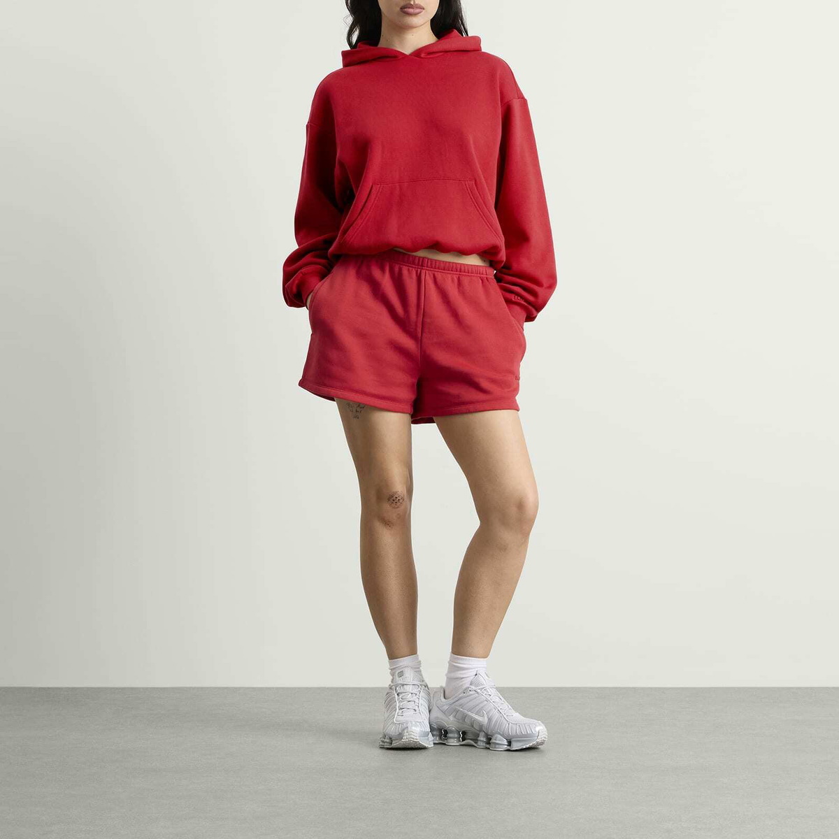 SKIMS Women's Cotton Fleece Classic Zip Up Hoodie in Washed Red