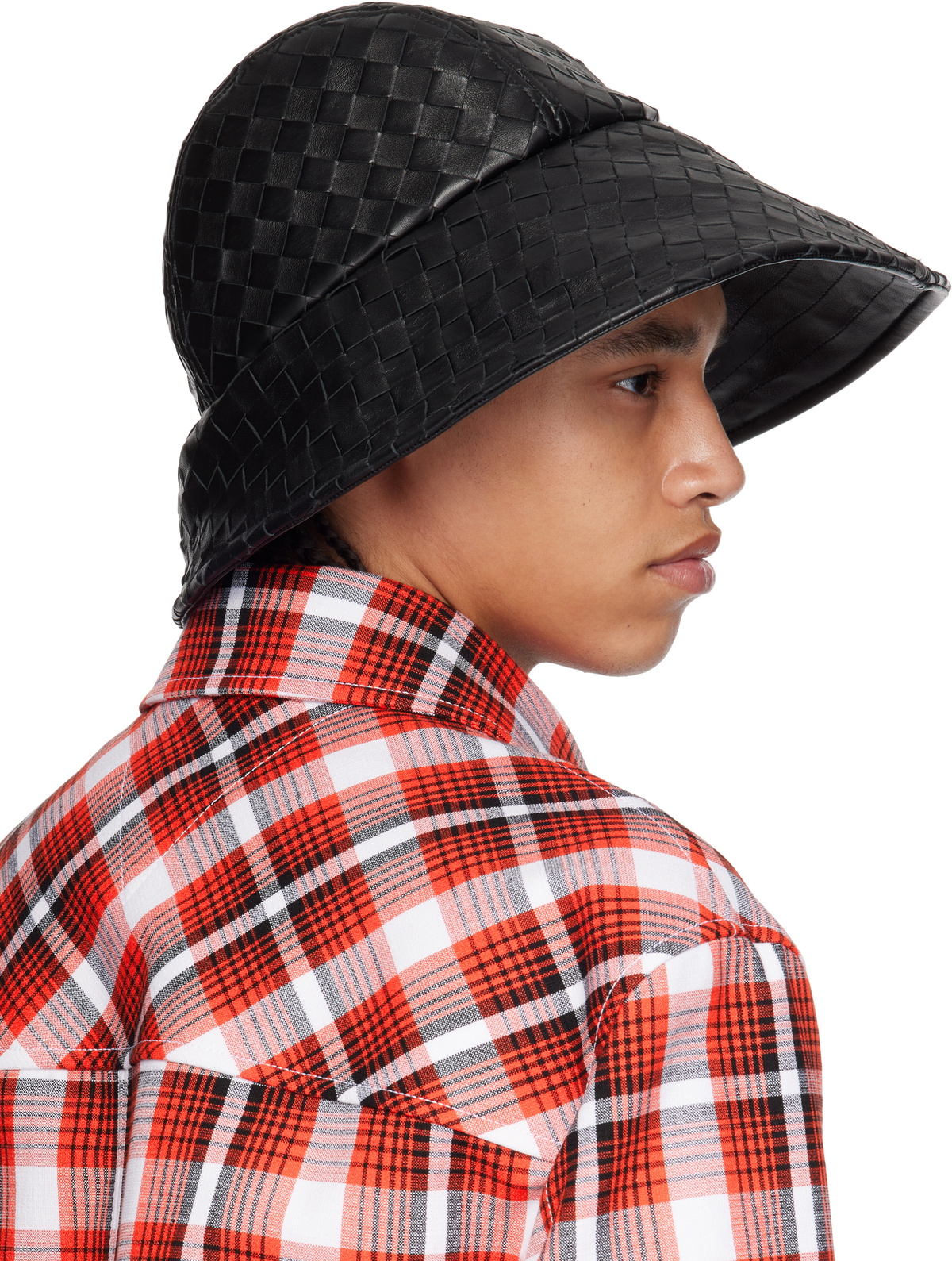 Bottega Veneta Black Intrecciato Leather Bucket Hat