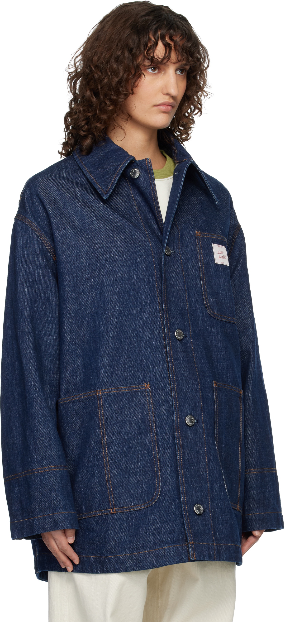 AMI Paris Indigo Cotton 'Ami Paris Heritage' Label Worker Jacket