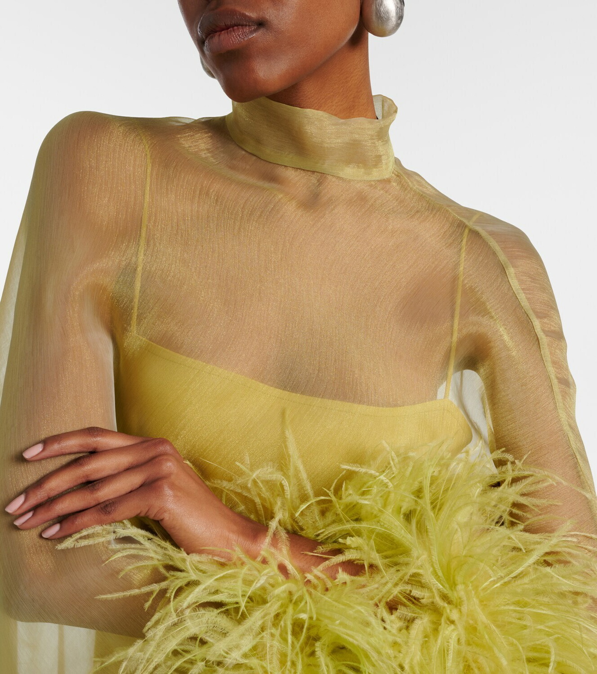 Taller Marmo Daisy feather-trimmed organza kaftan