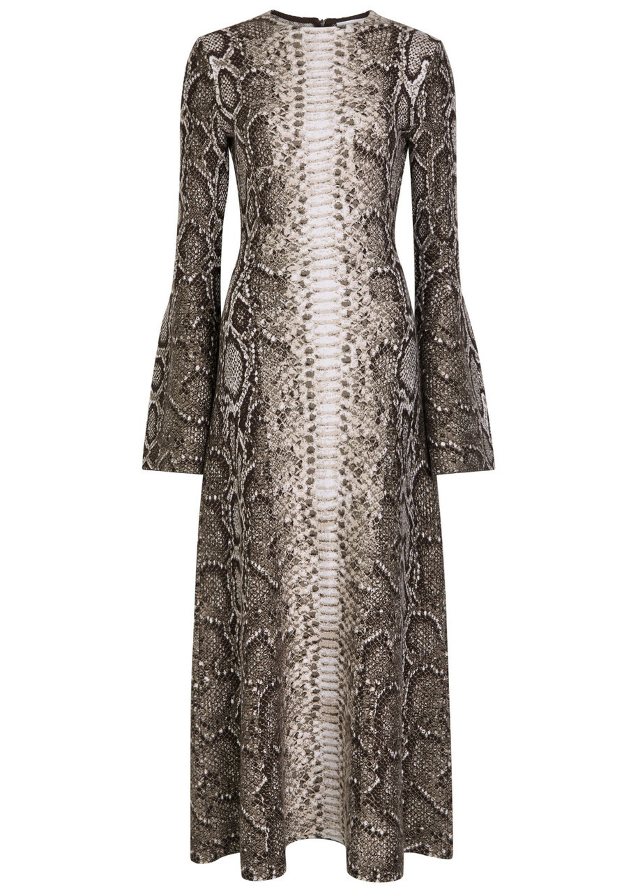 Gabriela Hearst Python-intarsia Cashmere-blend Maxi Dress Beige