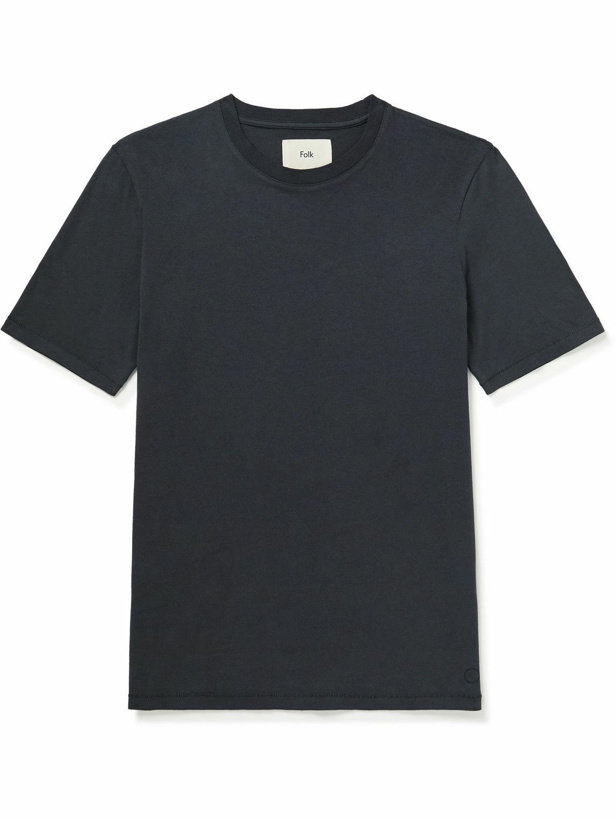 Photo: Folk - Panelled Cotton-Jersey T-Shirt - Blue