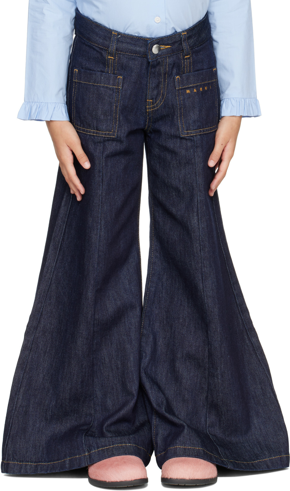 Marni Kids Blue Patch Pocket Cotton Jeans