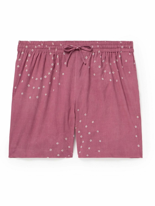 Photo: Kardo - Olbia Straight-Leg Tie-Dyed Cotton Drawstring Shorts - Pink