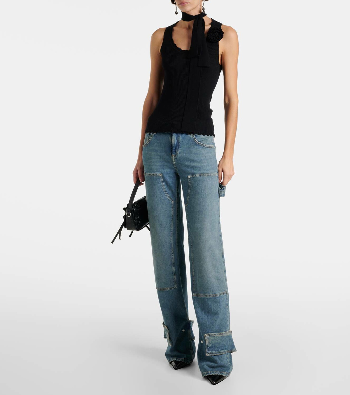 Blumarine Floral-appliqué wool tank top