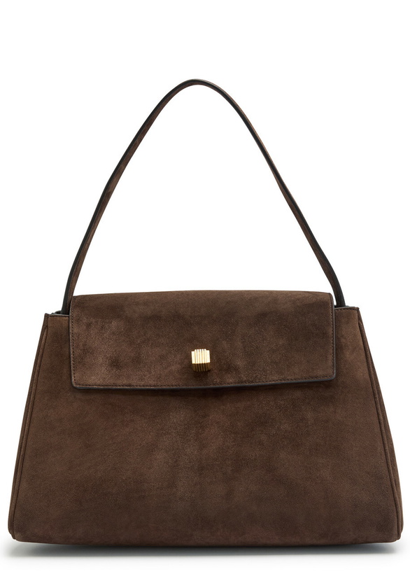Photo: Khaite Audrey Suede top Handle bag - Dark Brown - One Size